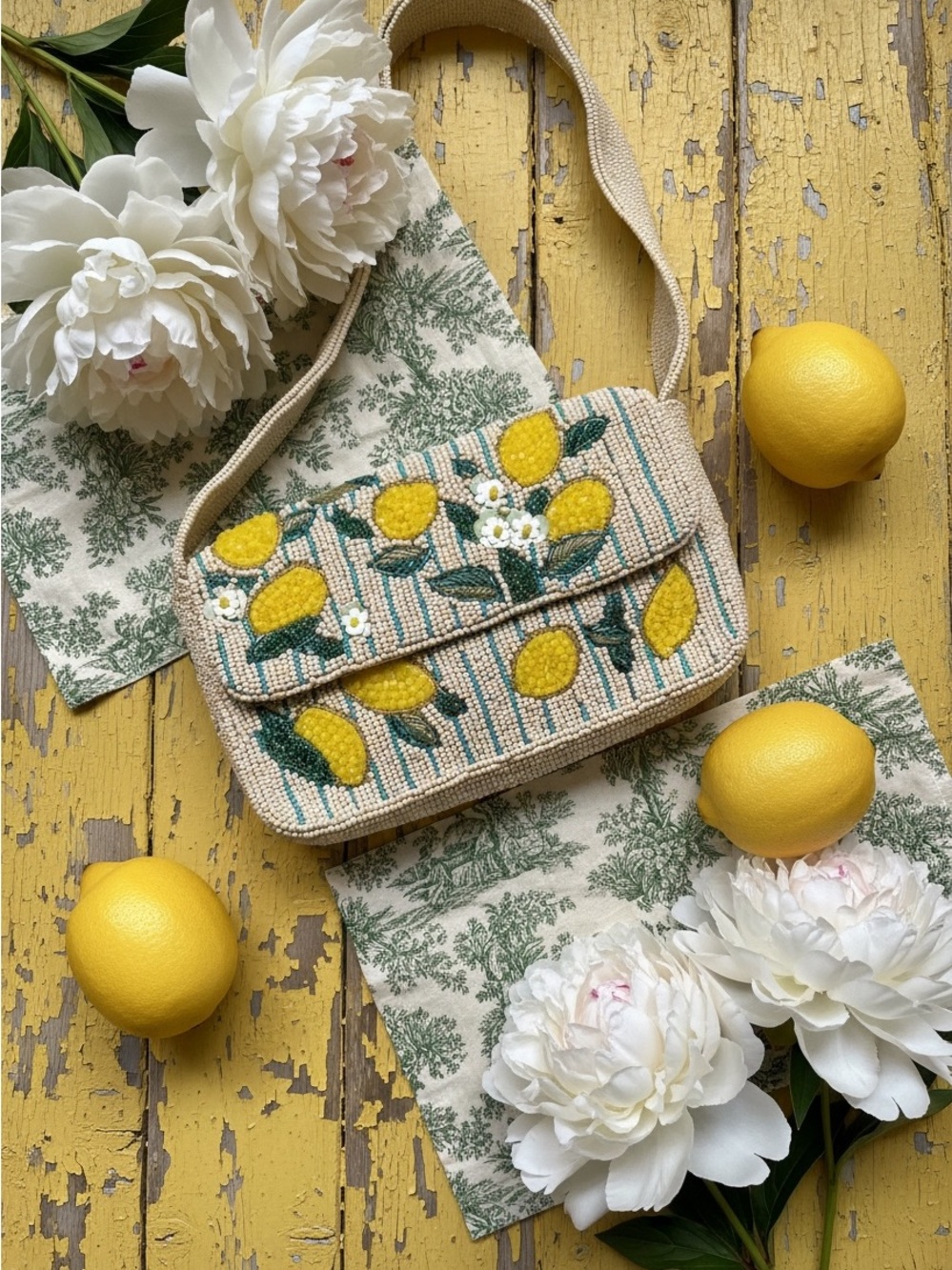 Handcrafted in India beaded lemon handbag